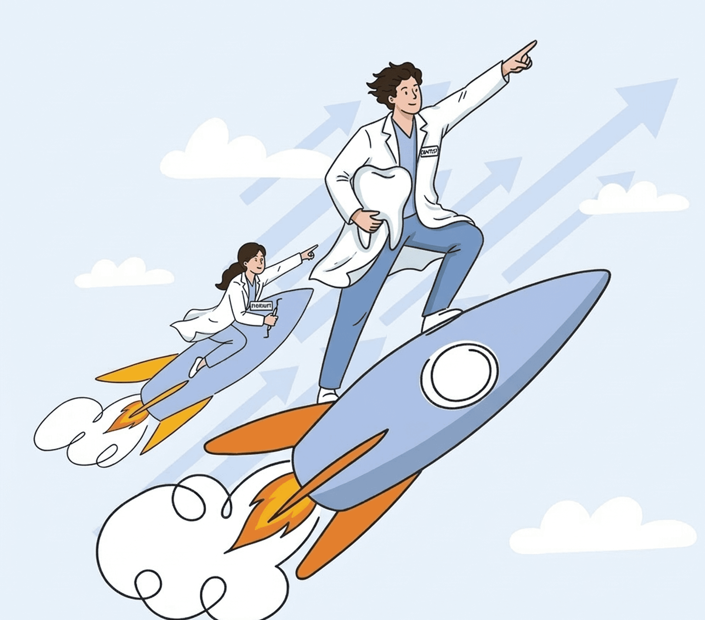 ロケットに乗る歯科スタッフ